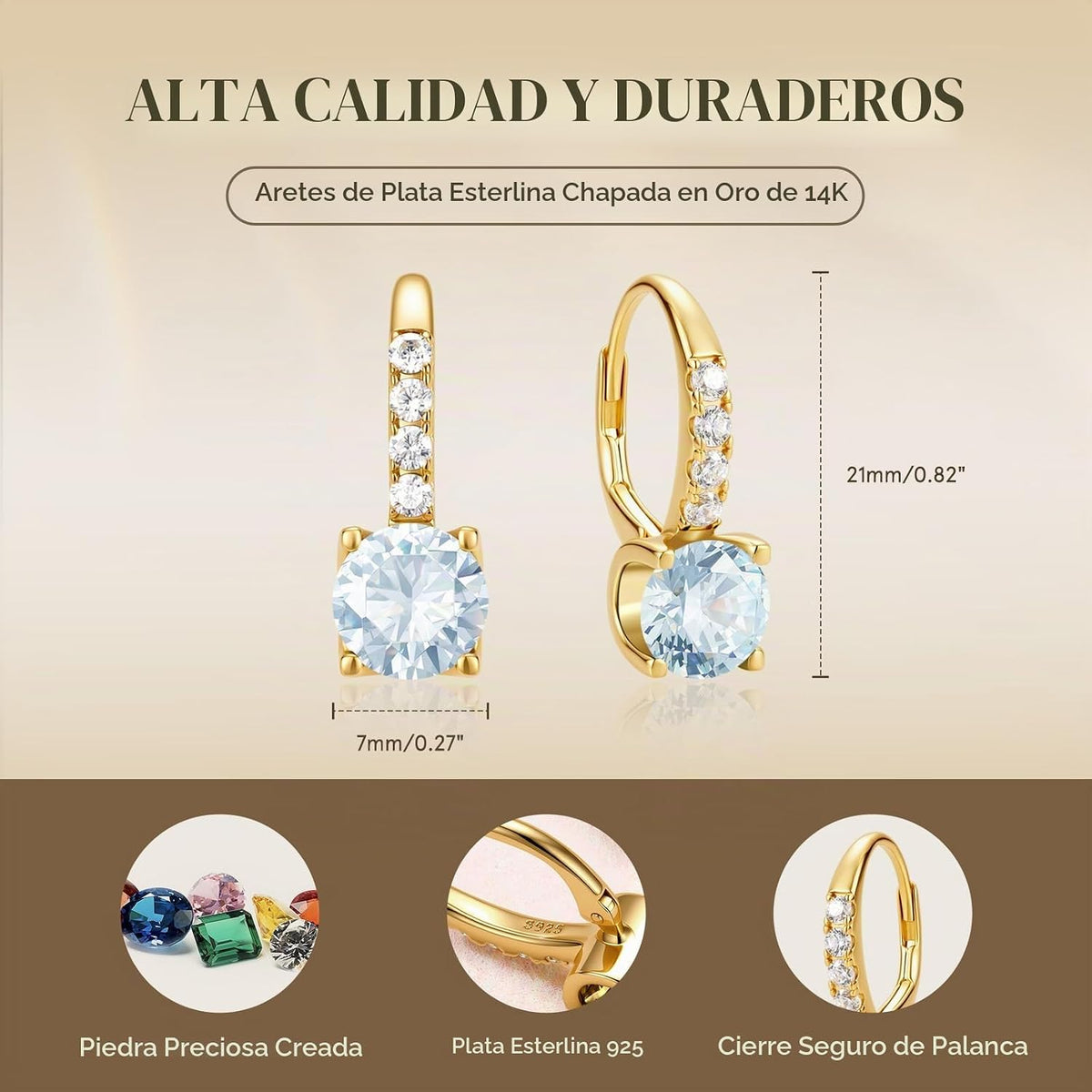 FANCIME Pendientes colgantes de plata de ley chapada en oro de 14 q...