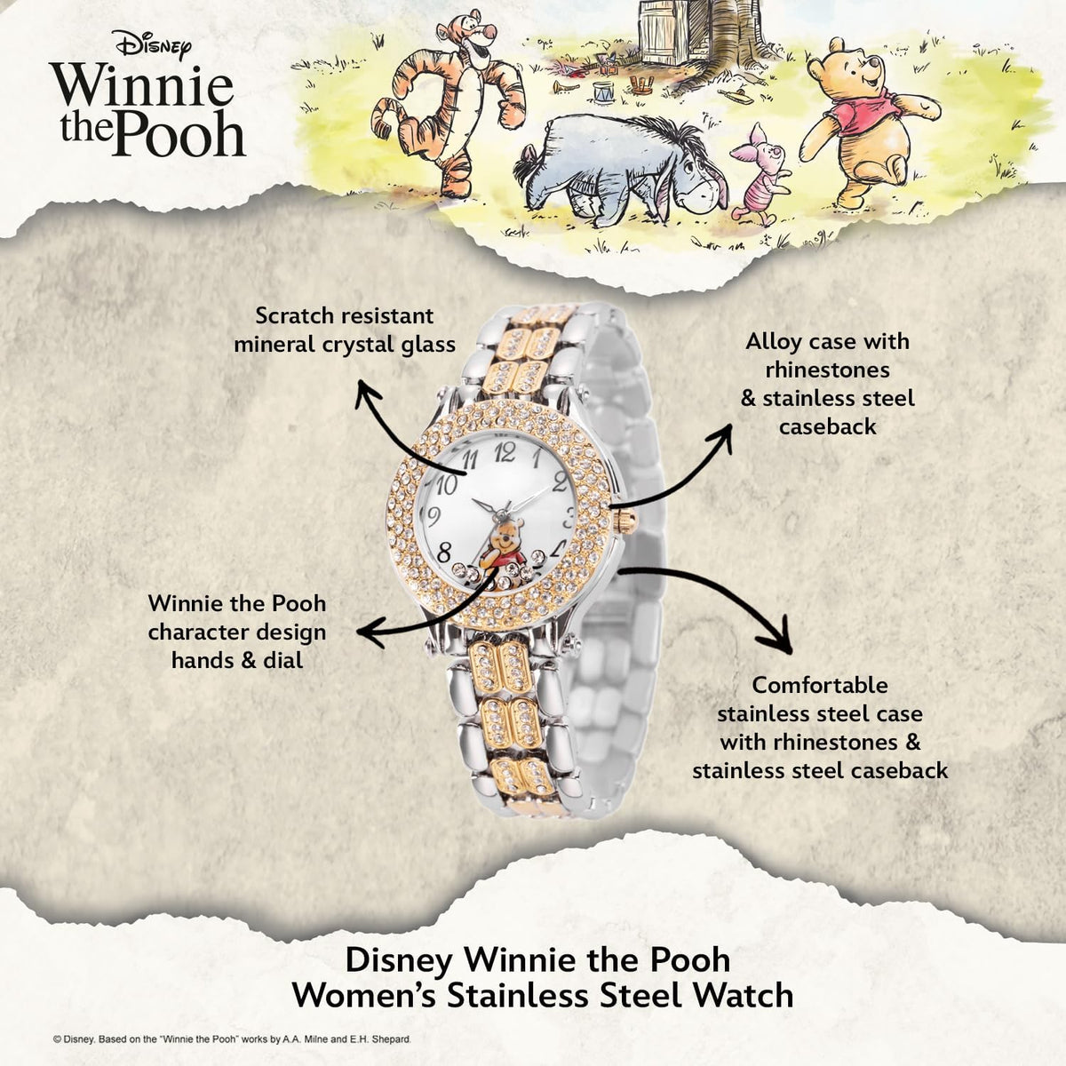 Disney Reloj de pulsera de piedras flotantes de cuarzo análogo redo...