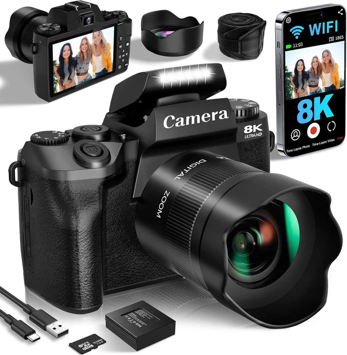 Cámaras digitales 8K para fotografía, cámara de vlogging de 64MP pa...