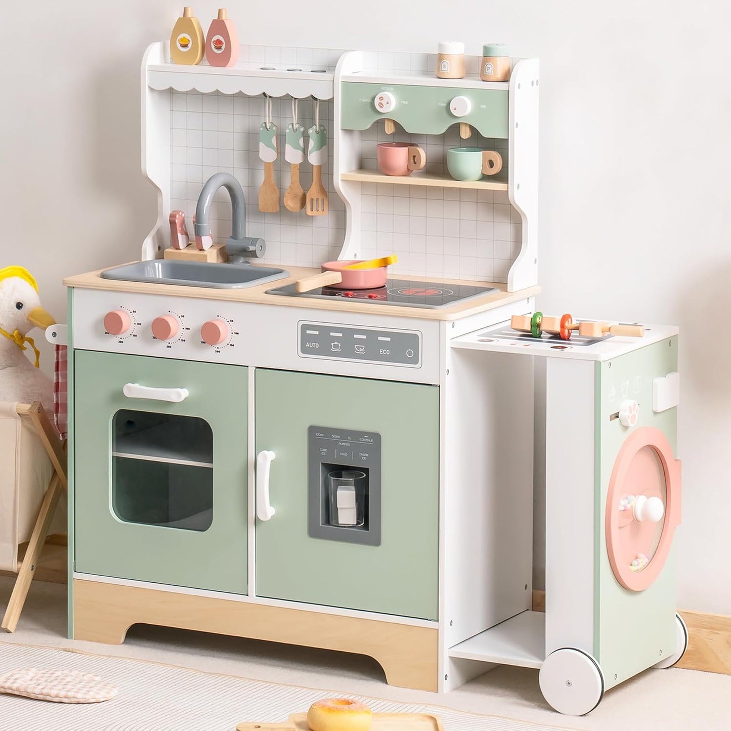 ROBUD Juego de cocina de madera para niños pequeños, juego de cocin...