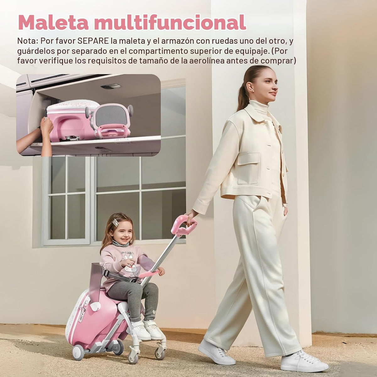 AODI Equipaje de viaje para niños con asiento, maleta de 20 pulgada...