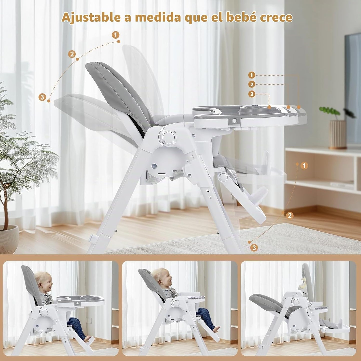 Ezebaby Silla alta plegable para bebé, sillas altas convertibles 3...