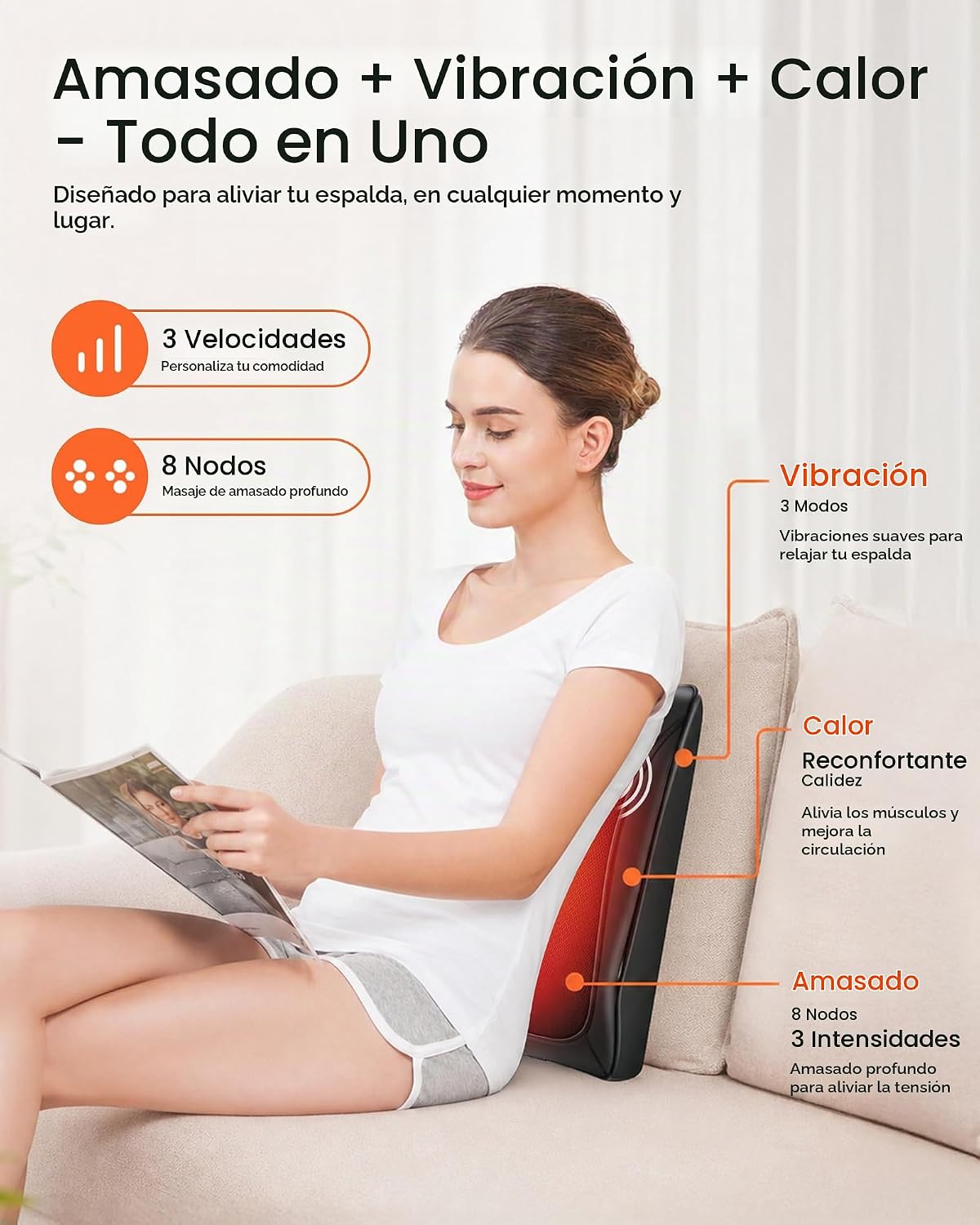 COMFIER Masajeador de espalda con calor y vibración, masajeador Shi...