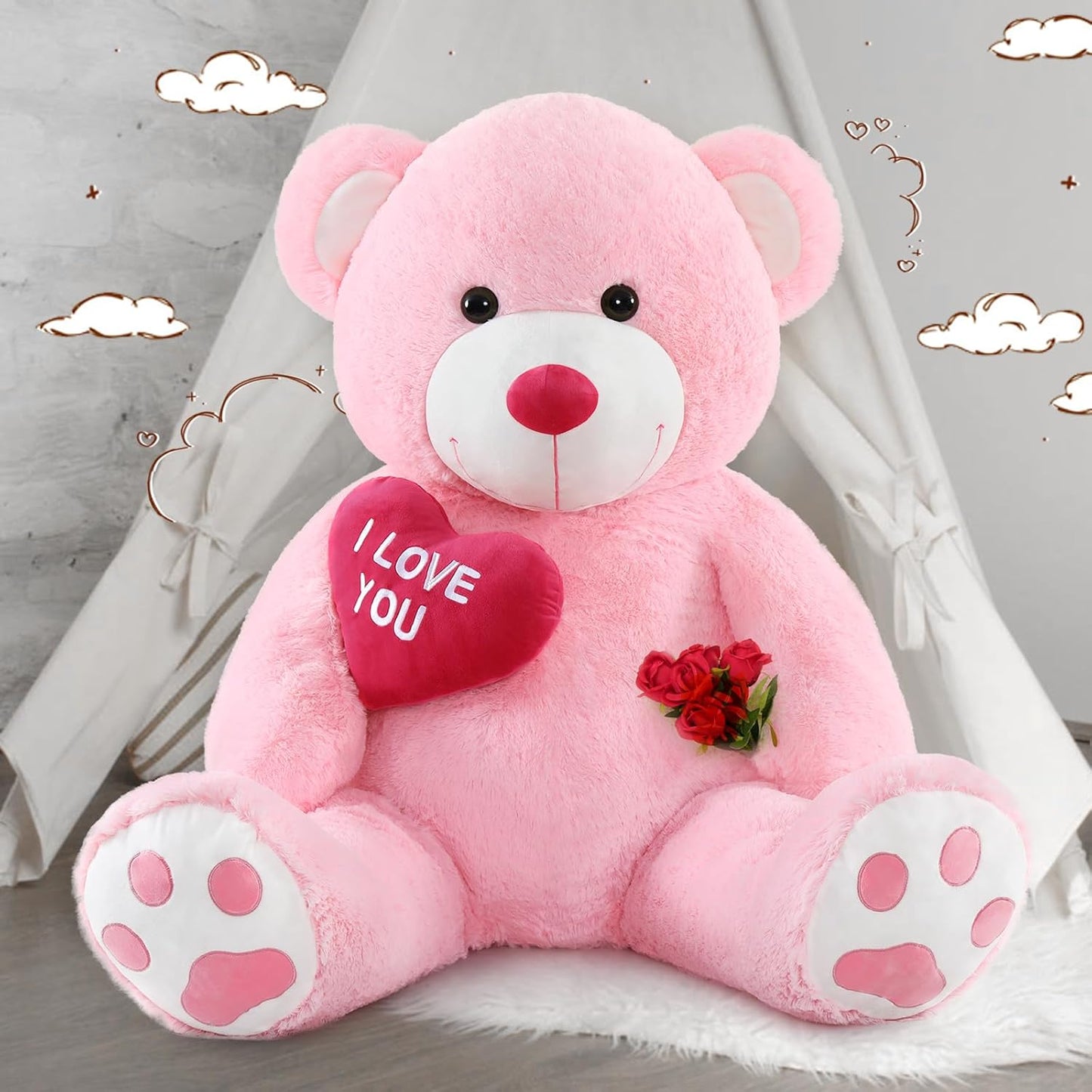 MaoGoLan - Oso de peluche grande de 132 cm, oso de peluche rosa gig...
