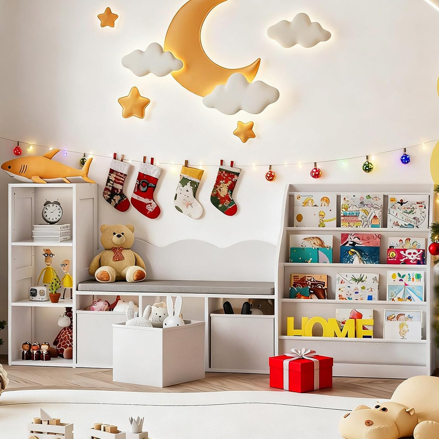 CHOEZON Estantería para niños de 66.9 pulgadas con rincón de lectur...