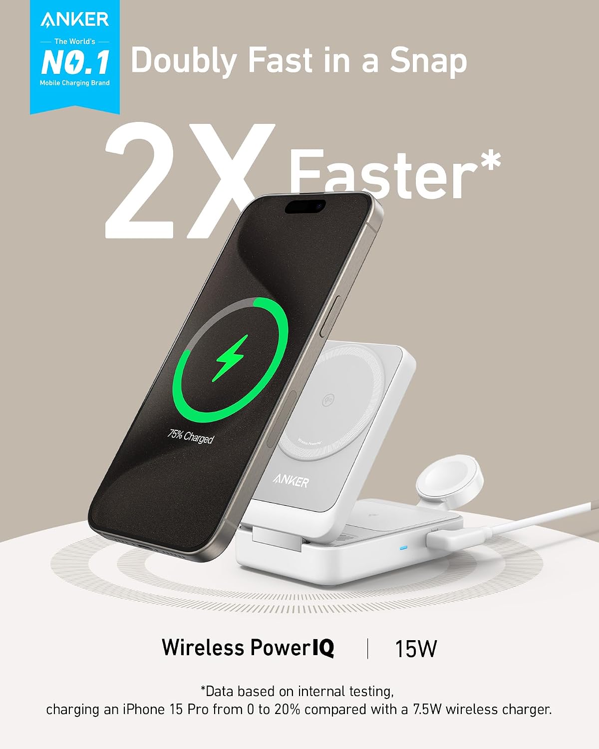 Anker MagGo - Estación de carga plegable Qi2 de 15 W compatible con...