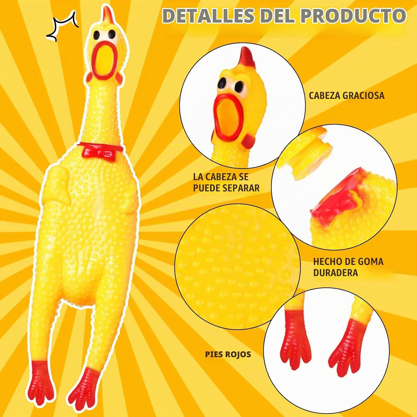 Honoson - Juguete de goma para perro de pollo gritando de 12 pulgad...