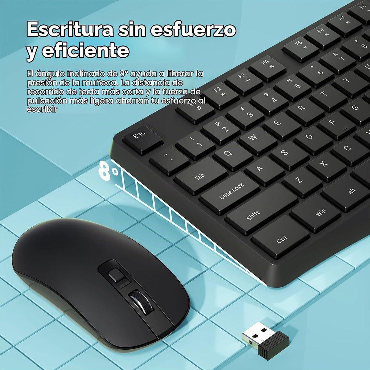Lovaky - Combo de teclado y mouse inalámbricos, teclado ergonómico...