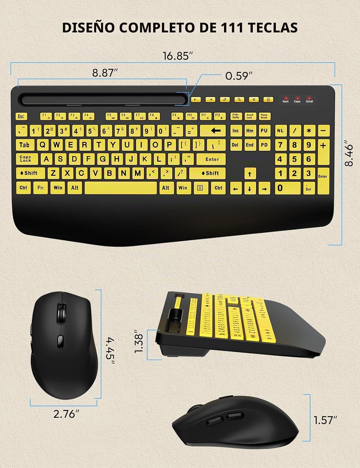SABLUTE Combo de teclado y mouse inalámbricos con impresión grande...