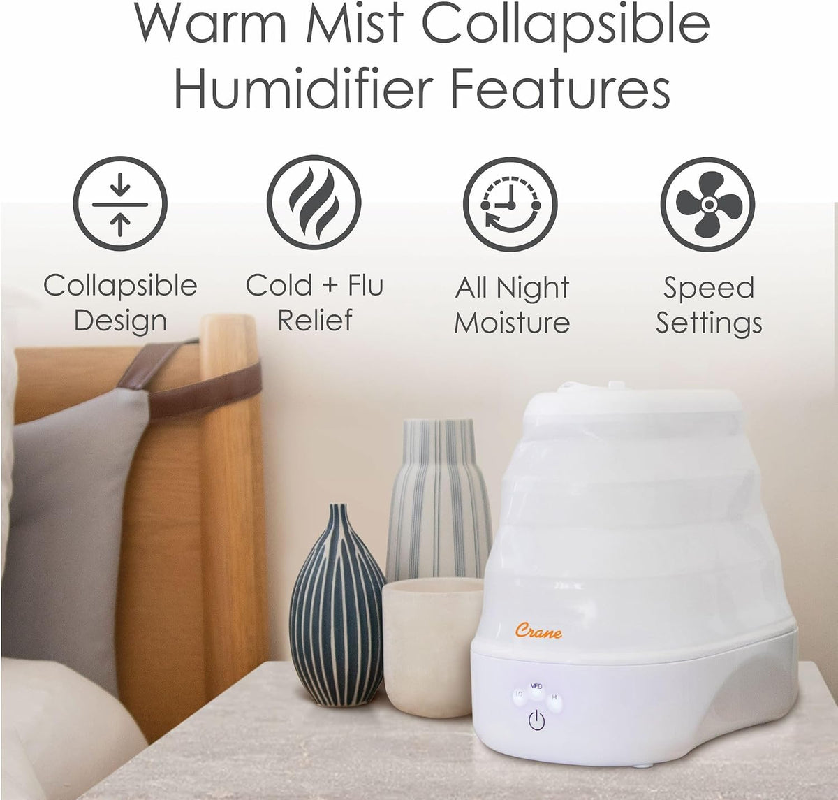 Humidificador plegable de niebla cálida, blanco, relleno superior,...