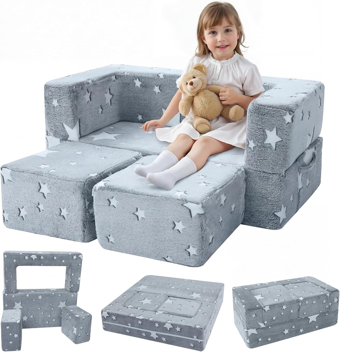 MeMoreCool Sofá infantil con estrellas que brillan en la oscuridad,...
