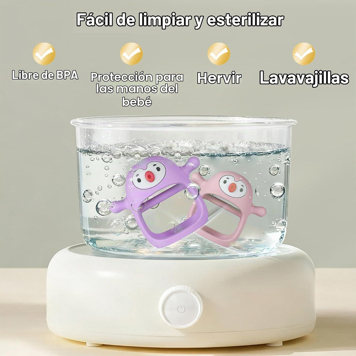 Smily Mia Paquete de 2 mordedores de pingüino para bebés de 0-6 mes...
