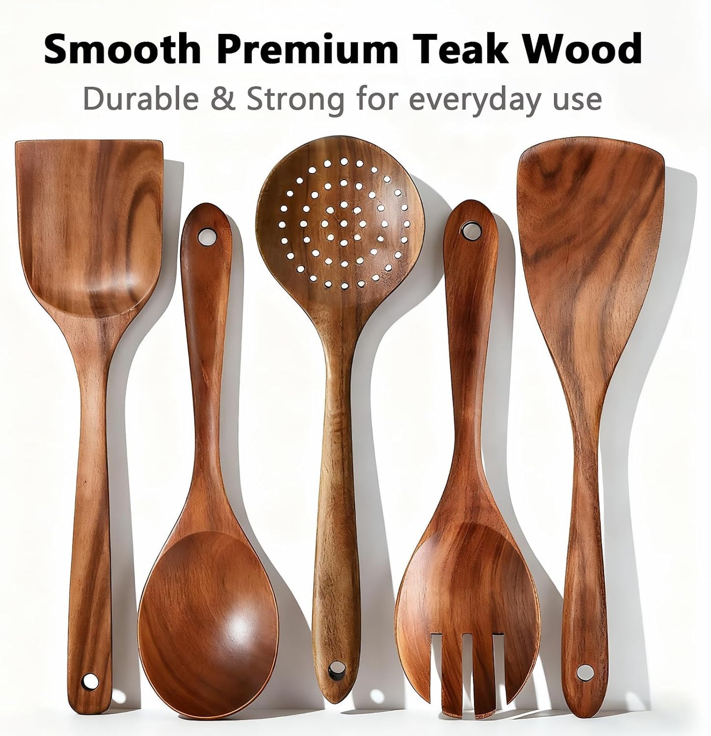 IOCBYHZ Juego de utensilios de cocina de madera de teca natural de...