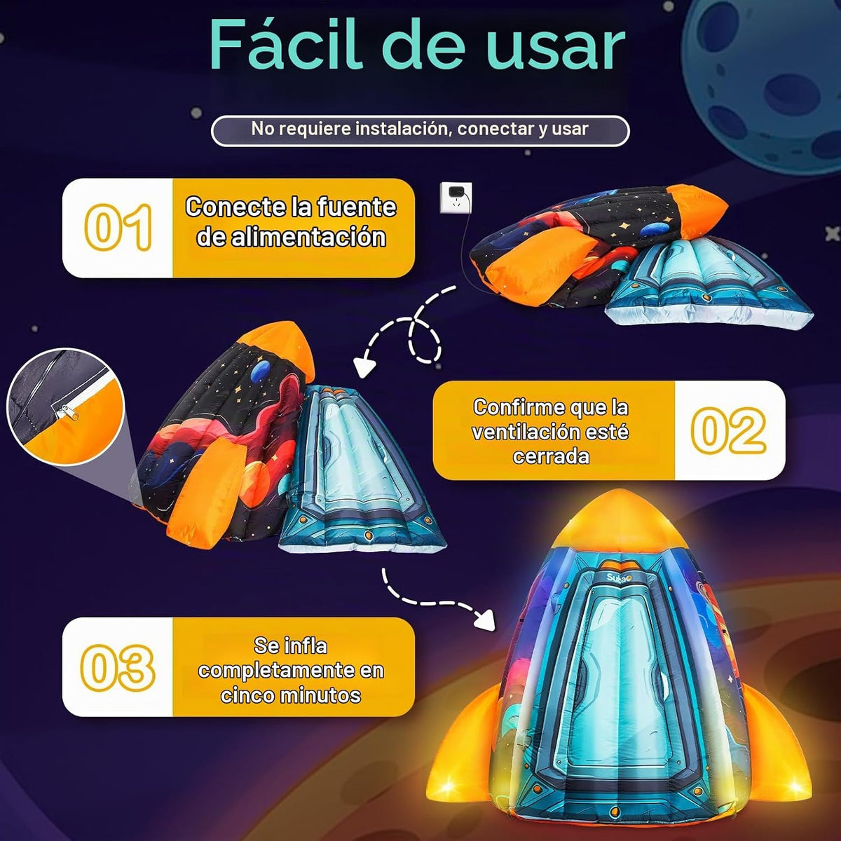 Subao Rocket - Tienda de campaña sensorial inflable con luz para ni...