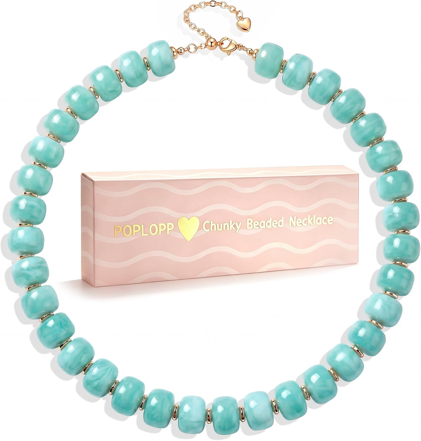 POPLOPP Collares de cuentas gruesas para mujer, gargantilla de cuen...