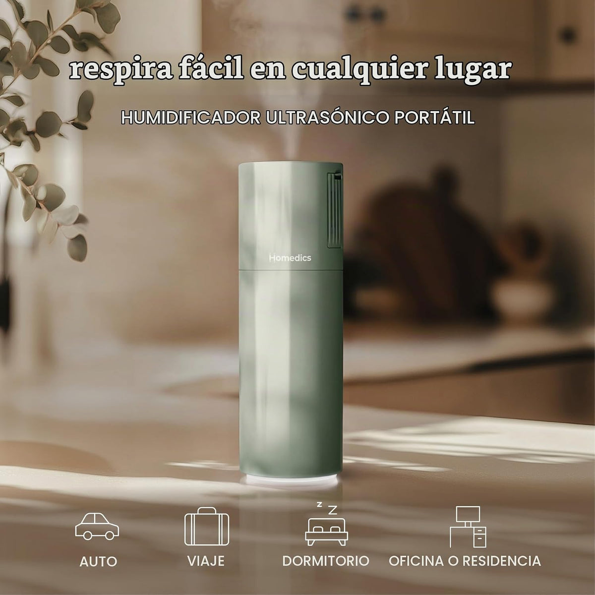 Homedics Humidificador ultrasónico portátil, humidificador de aroma...