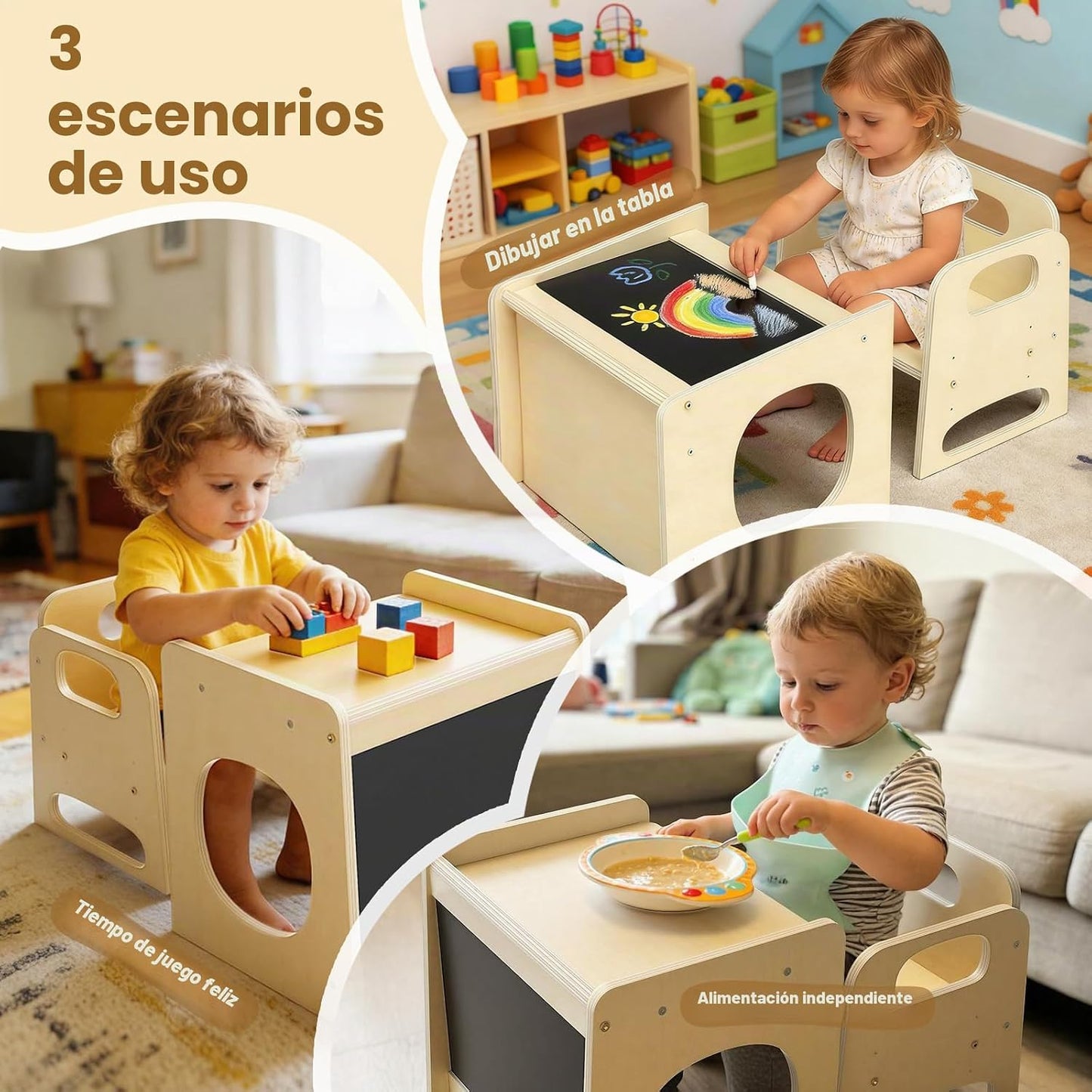 GVOO Montessori - Juego de mesa y silla de destete, 3 mesas y silla...