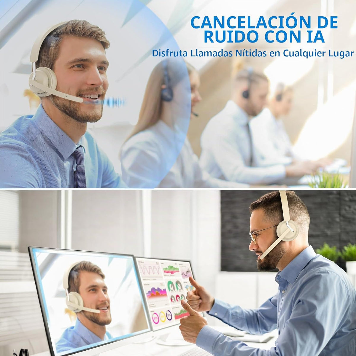 awatrue Auriculares inalámbricos con micrófono para trabajo, auricu...