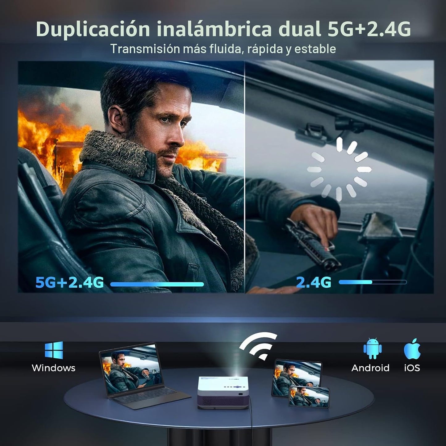 FUDONI Proyector Bluetooth WiFi Native 1080P, proyector de película...
