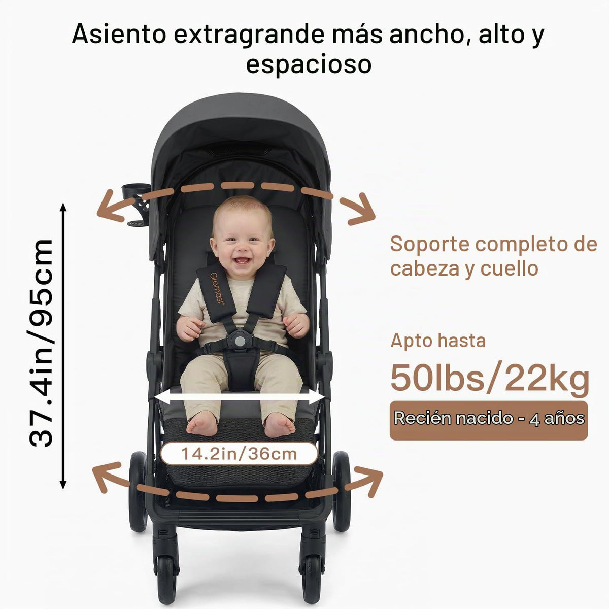 Gromast Cochecito de bebé con bandeja desmontable para aperitivos,...