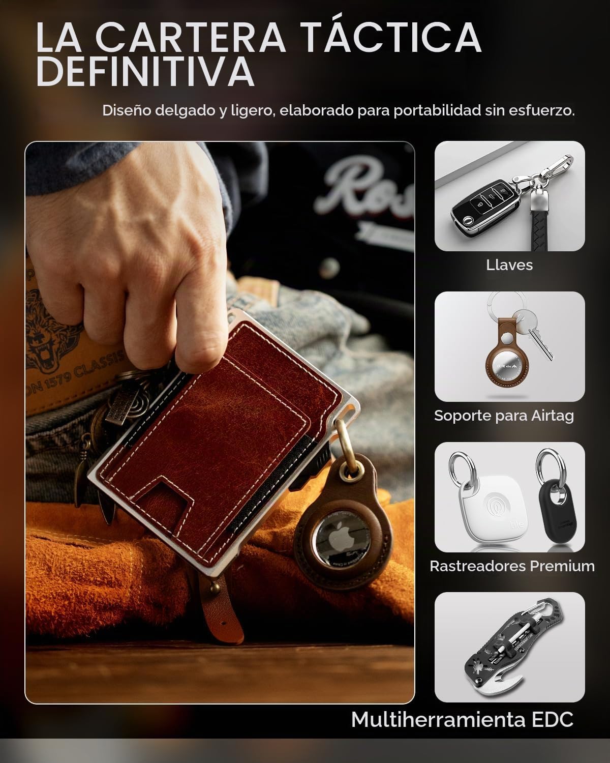 LORZOR Cartera táctica delgada, cartera minimalista para hombres, c...