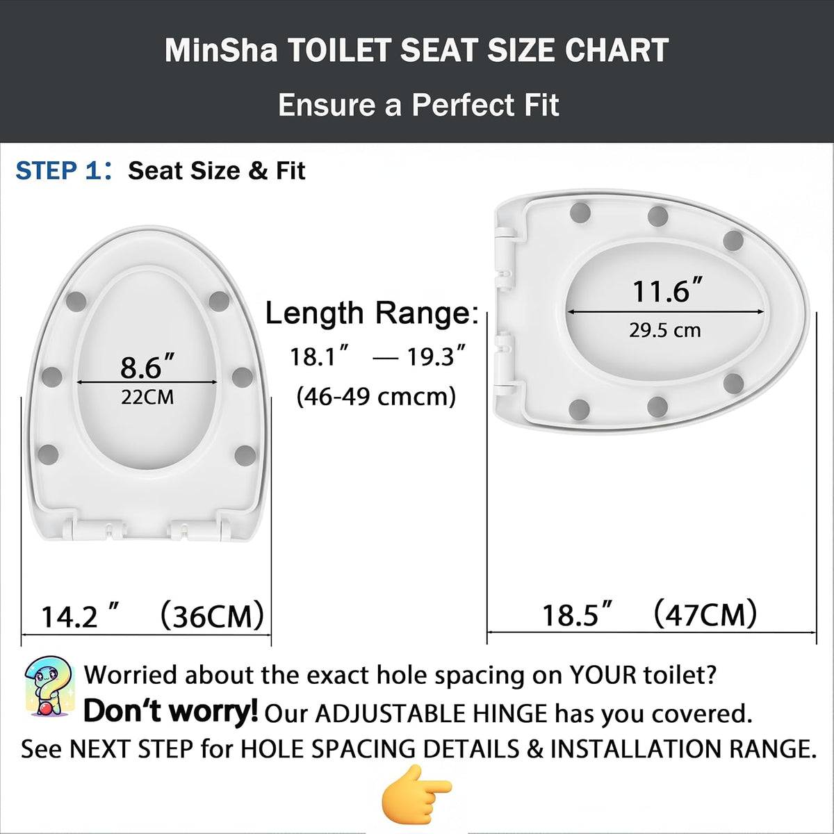 Asiento de inodoro alargado en forma de V MinS709, acabado mate, se...