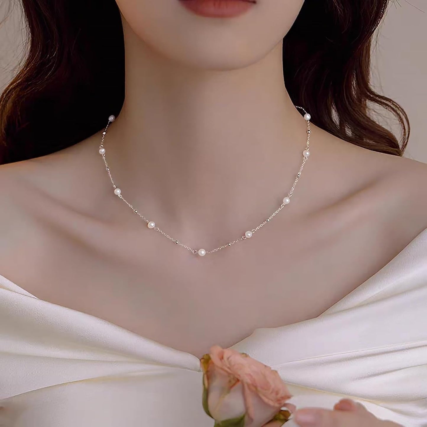 SmileBelle Collares de perlas, gargantilla de perlas de margarita p...