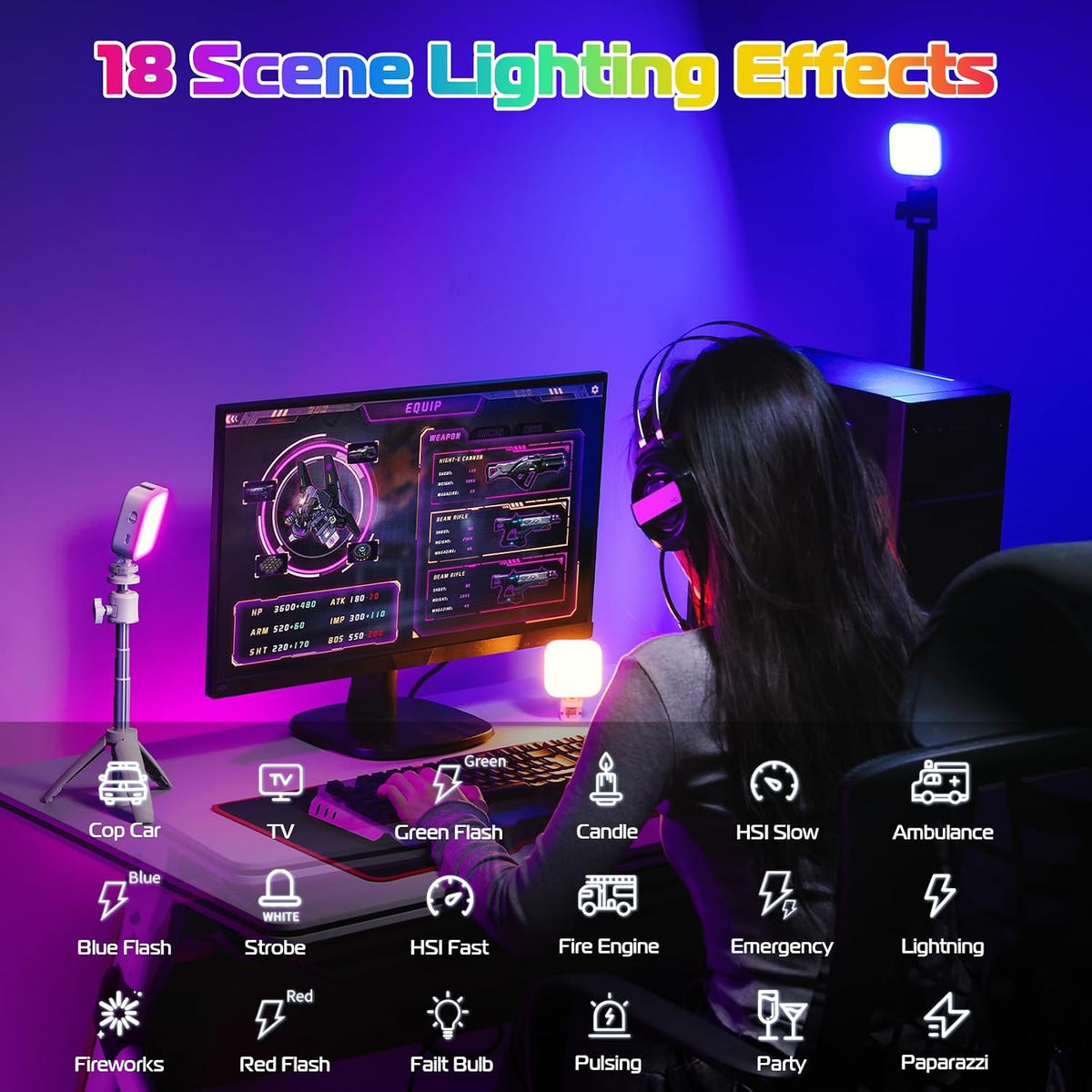 ULANZI Luces de video RGB U60 Luz de cámara LED blanca 360° Ilumina...