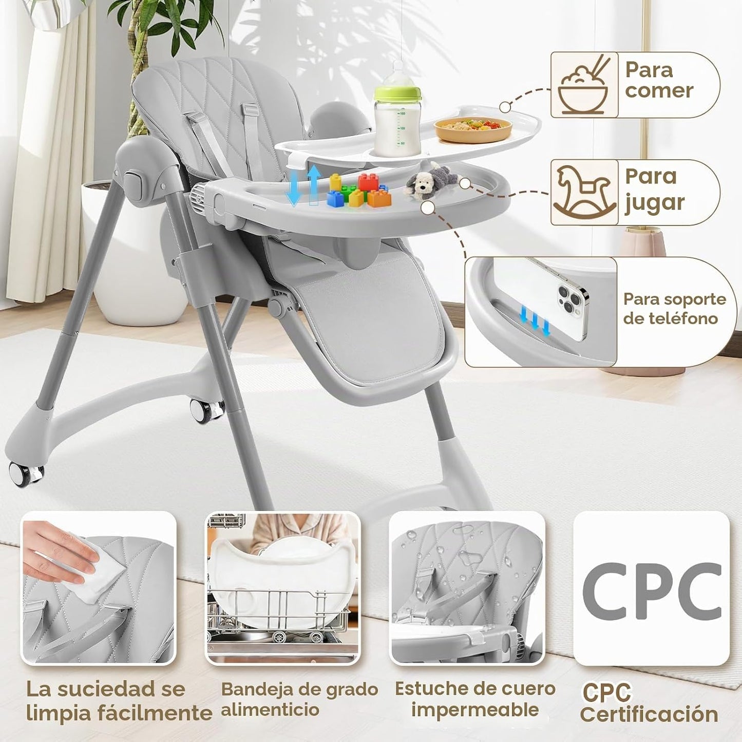 Tronas para bebés y niños pequeños, silla alta plegable para bebé c...