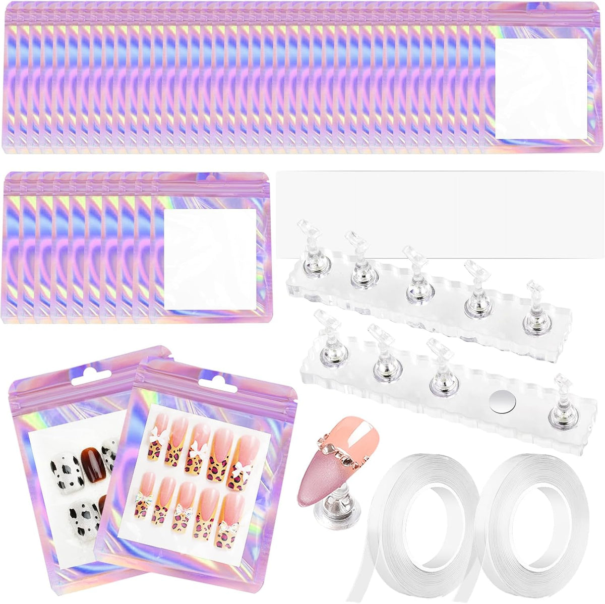 ESUOHYM 50 bolsas de embalaje de uñas con soporte de uñas para uñas...