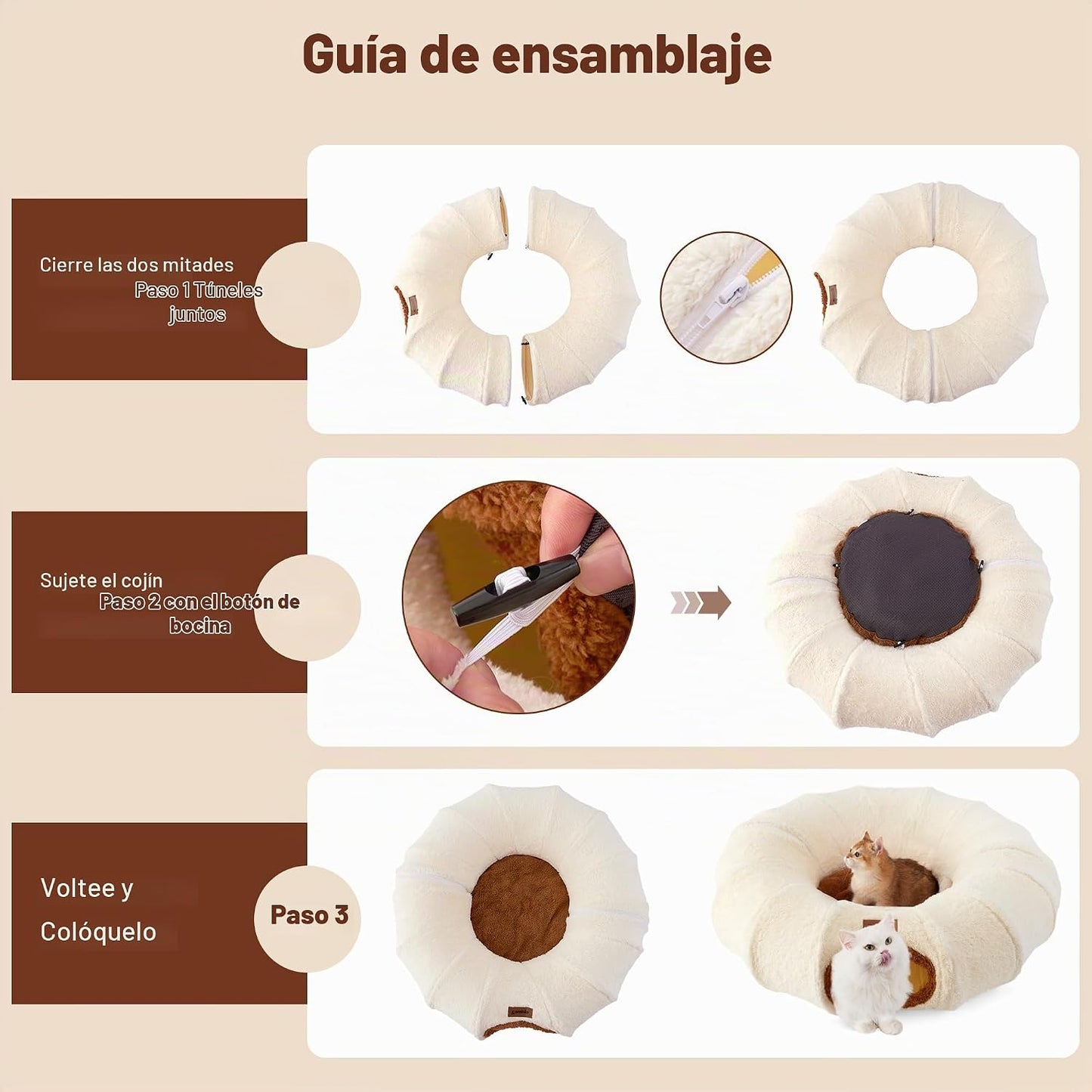 ZOMISA Cama Túnel para Gatos de Interior, Lindo Túnel de Juguete Do...