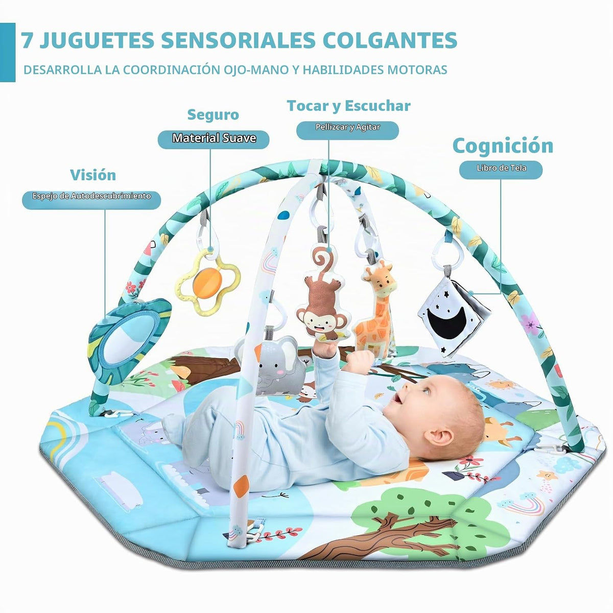 Tapete de juego para gimnasio para bebé, tapete 8 en 1 para el tiem...