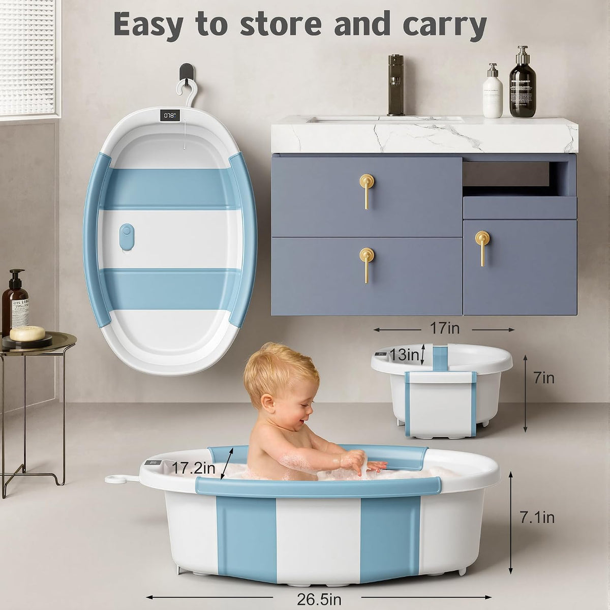 Bañera plegable para recién nacidos a niños pequeños de 0 a 36 mese...