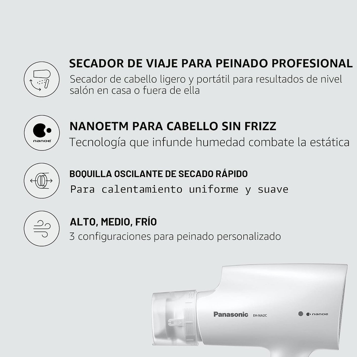 Panasonic Nanoe - Secador de pelo compacto EH-NA2C-W (blanco) - Tec...