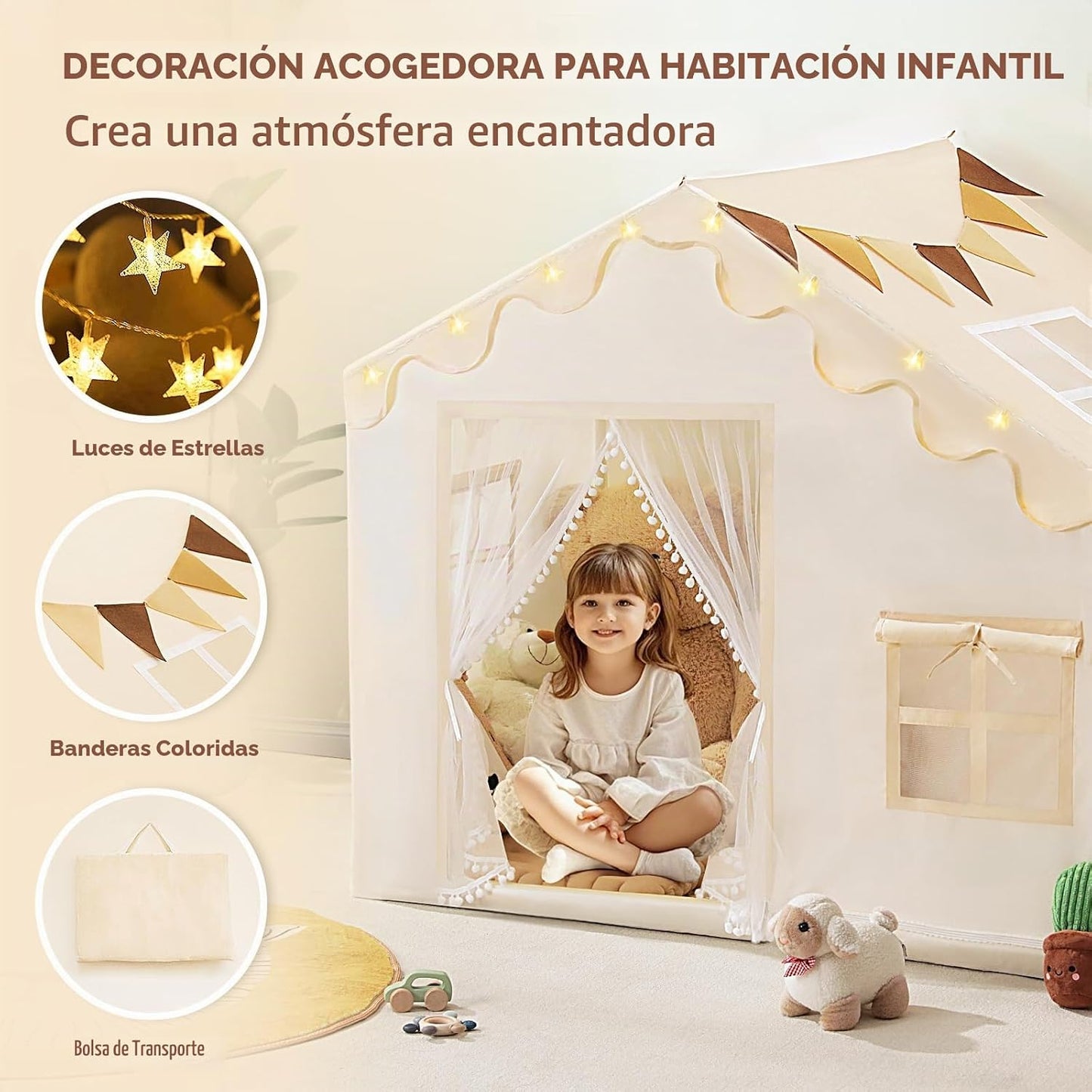 PIIKAGO Tienda de campaña para niños con alfombra, luces de estrell...