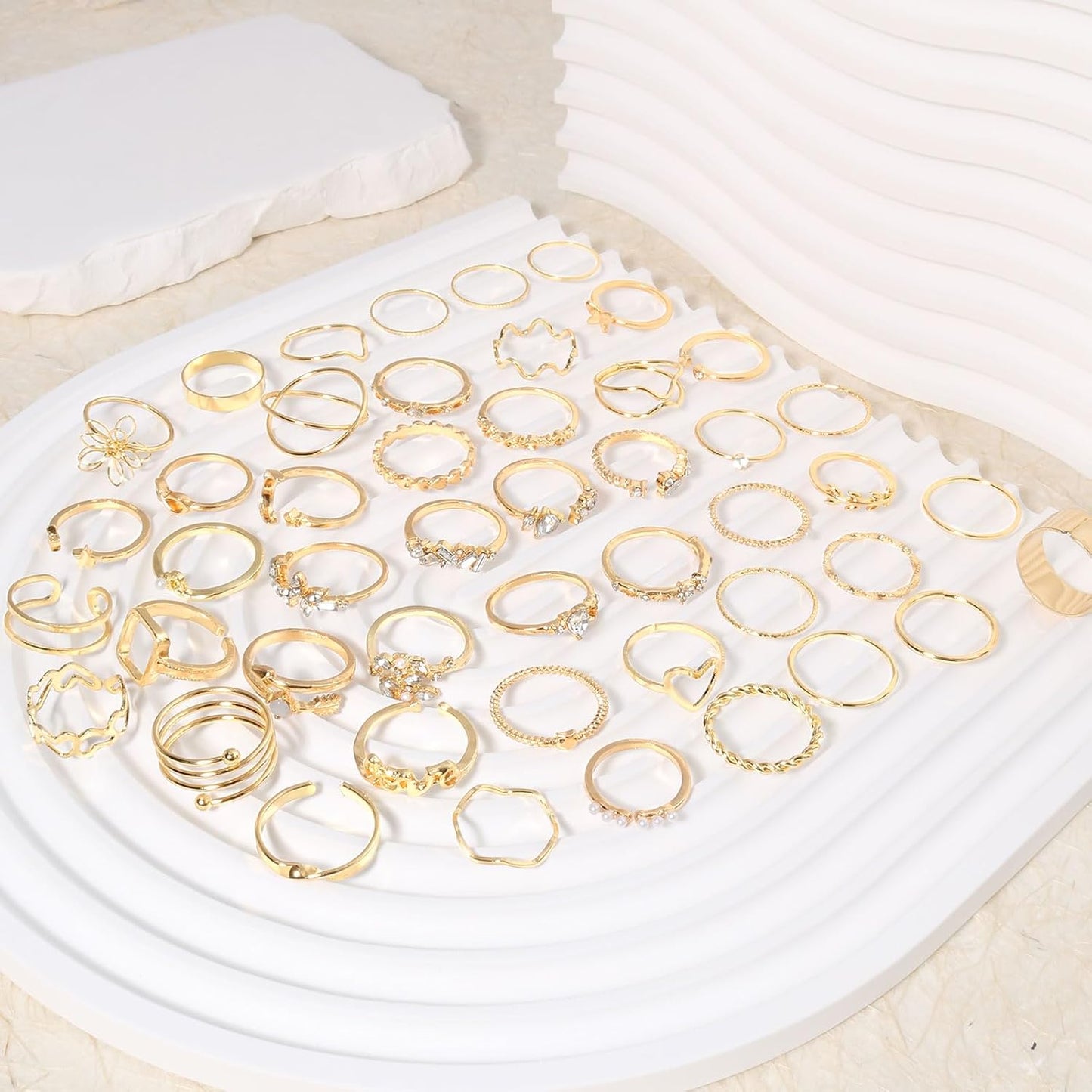 CHICUTIE Juego de anillos dorados para nudillos para mujeres, apila...