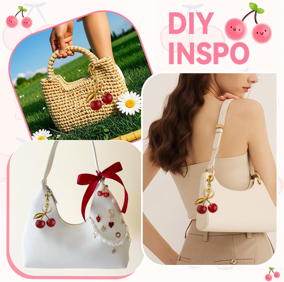 TINKRSTUFF - Llavero de bolsa de cereza, lindos llaveros, dijes de...