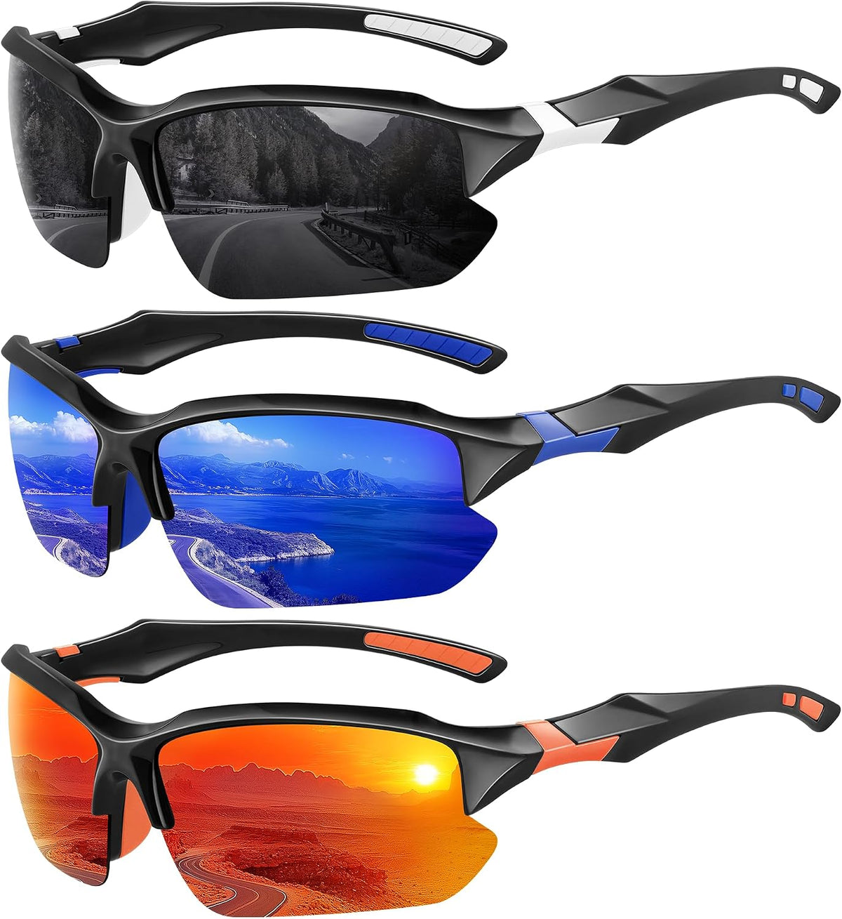 Paquete de 3 gafas de sol deportivas polarizadas para hombre, gafas...