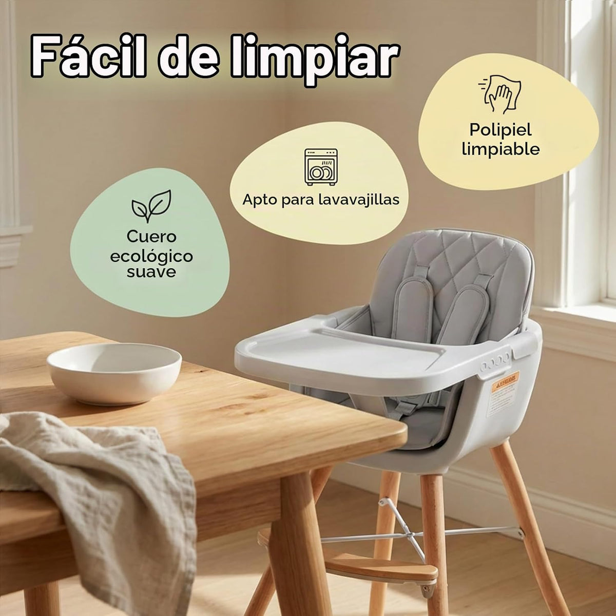 Mallify Silla alta de madera 3 en 1, sillas altas convertibles para...