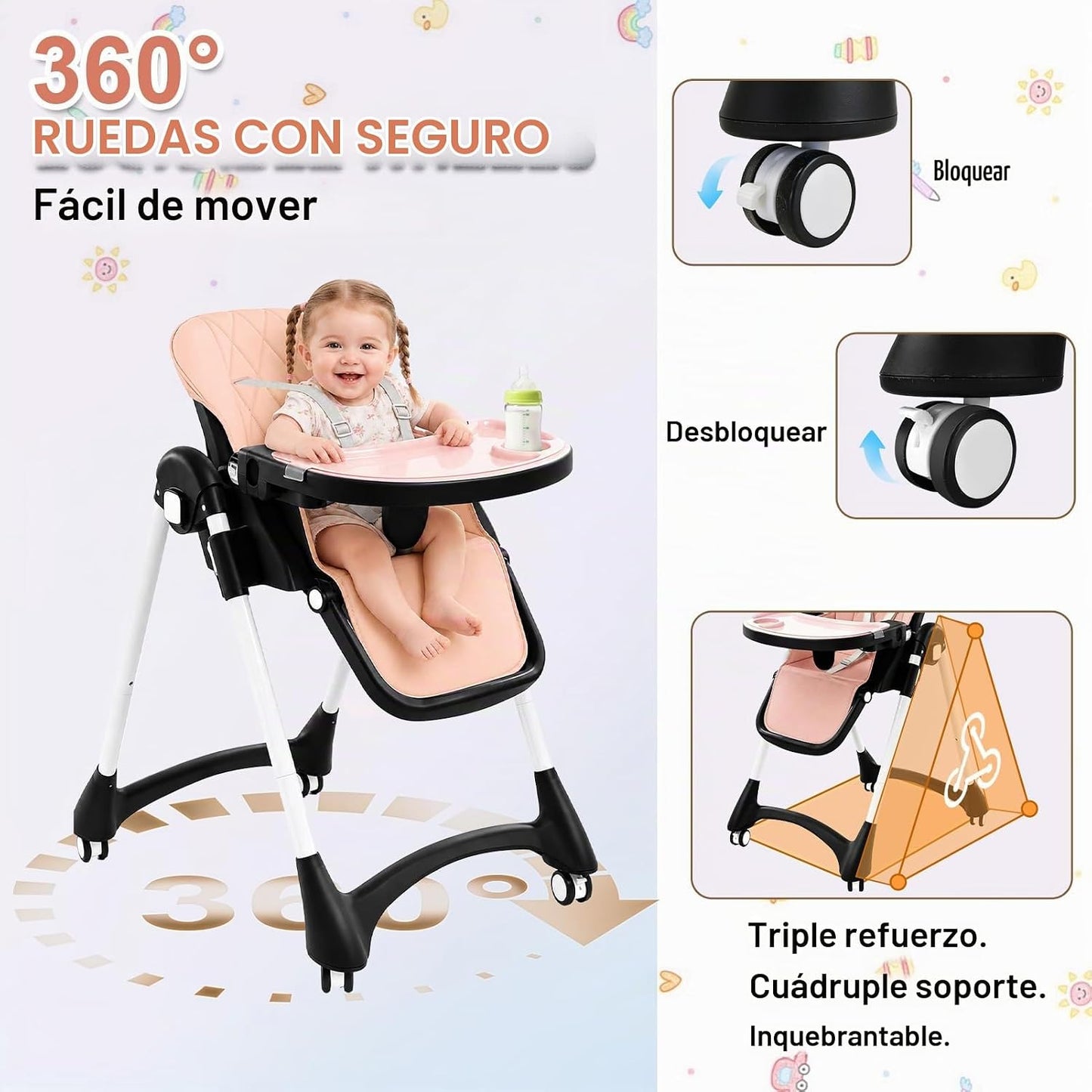 Sillas altas para bebés y niños pequeños, silla alta rosa para niña...