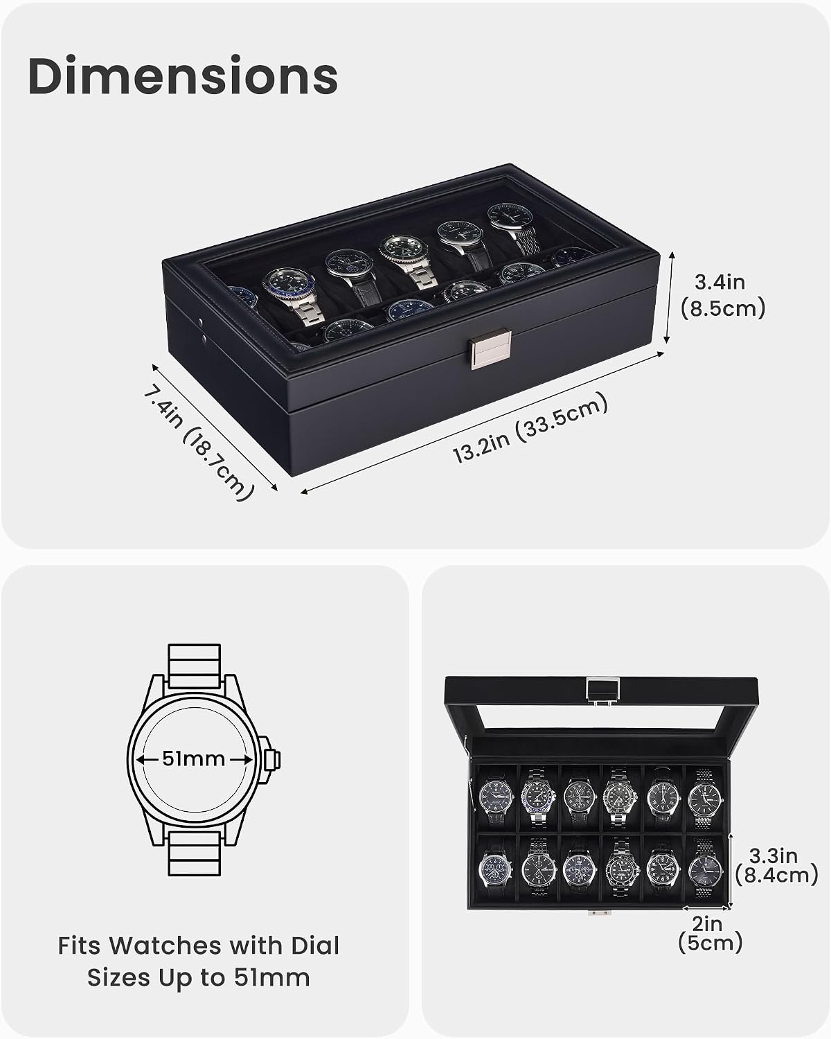 Lolalet Caja de Reloj para Hombre, Caja expositora de 12 Ranuras co...
