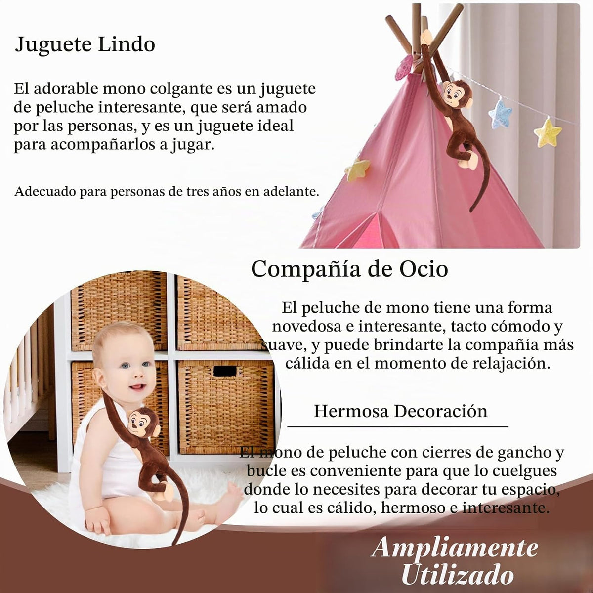 zhidiloveyou 4 piezas de peluche de mono colgante de peluche lindo...
