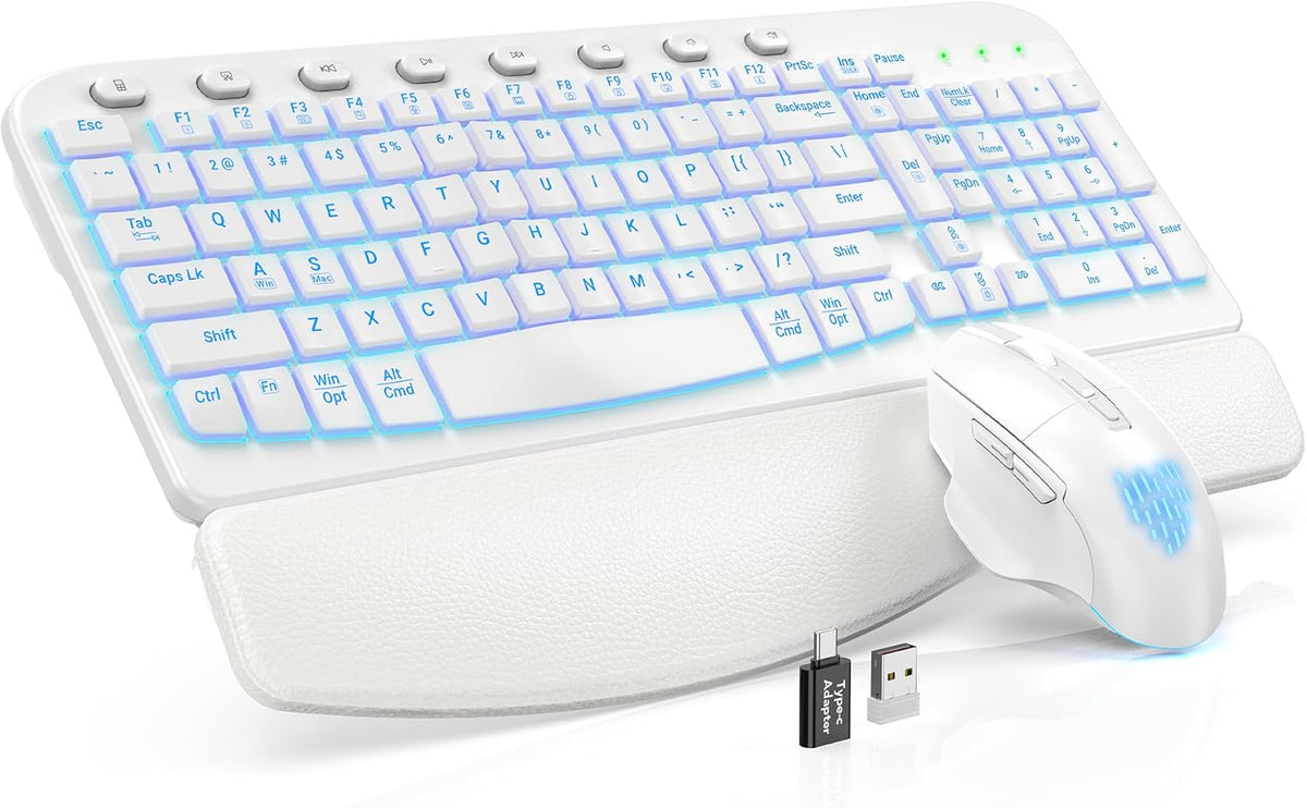 SABLUTE Combo de teclado y mouse inalámbricos, onda ergonómica con...