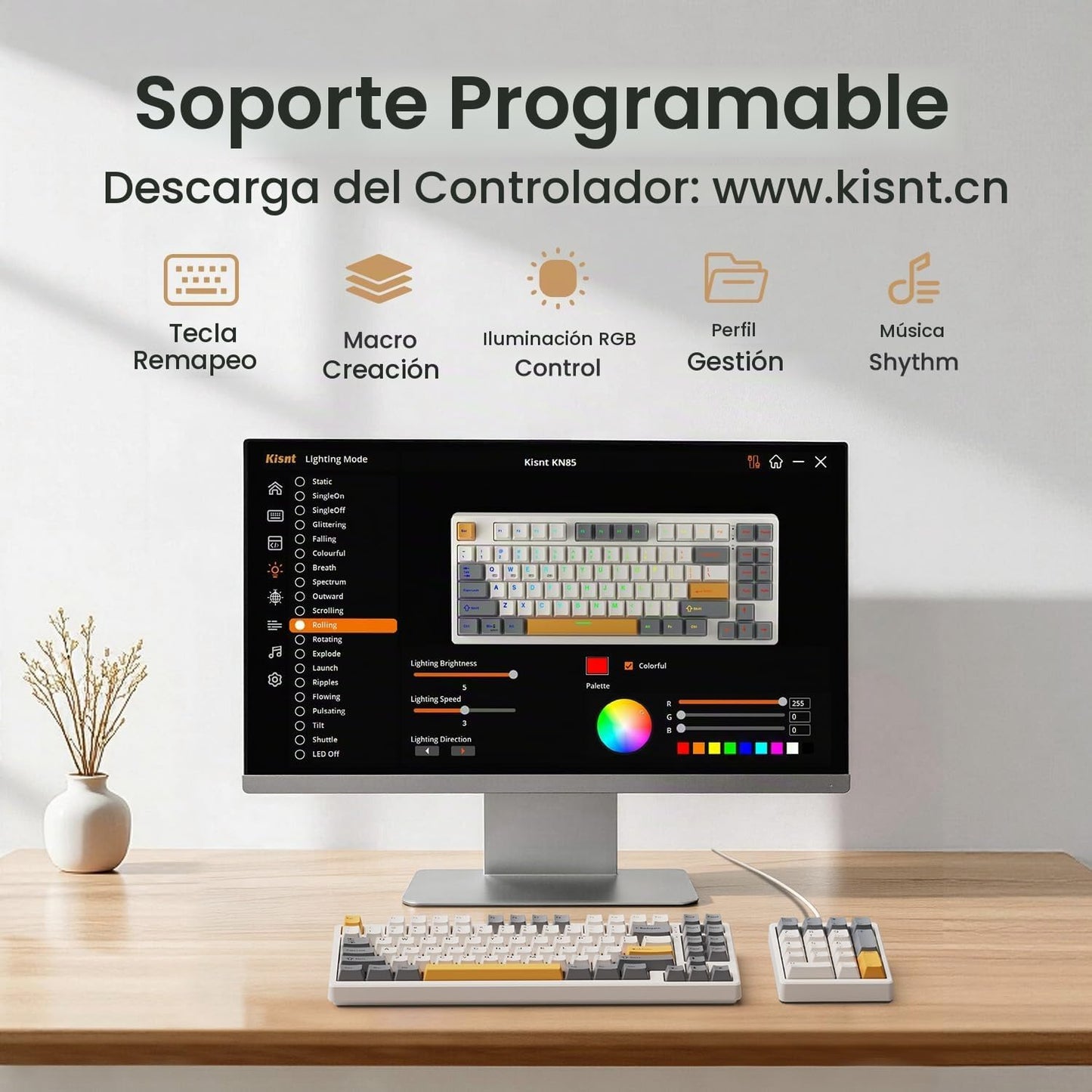Kisnt Teclado mecánico inalámbrico, con junta montada con sonido cr...