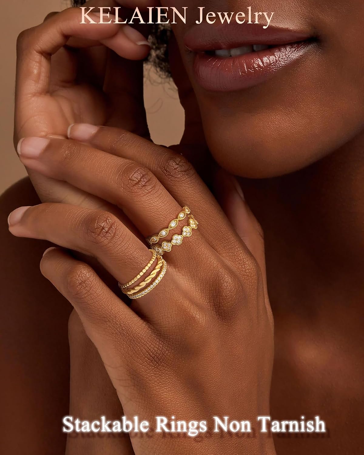 Anillos apilables de oro para mujer, no se deslustra, chapados en o...