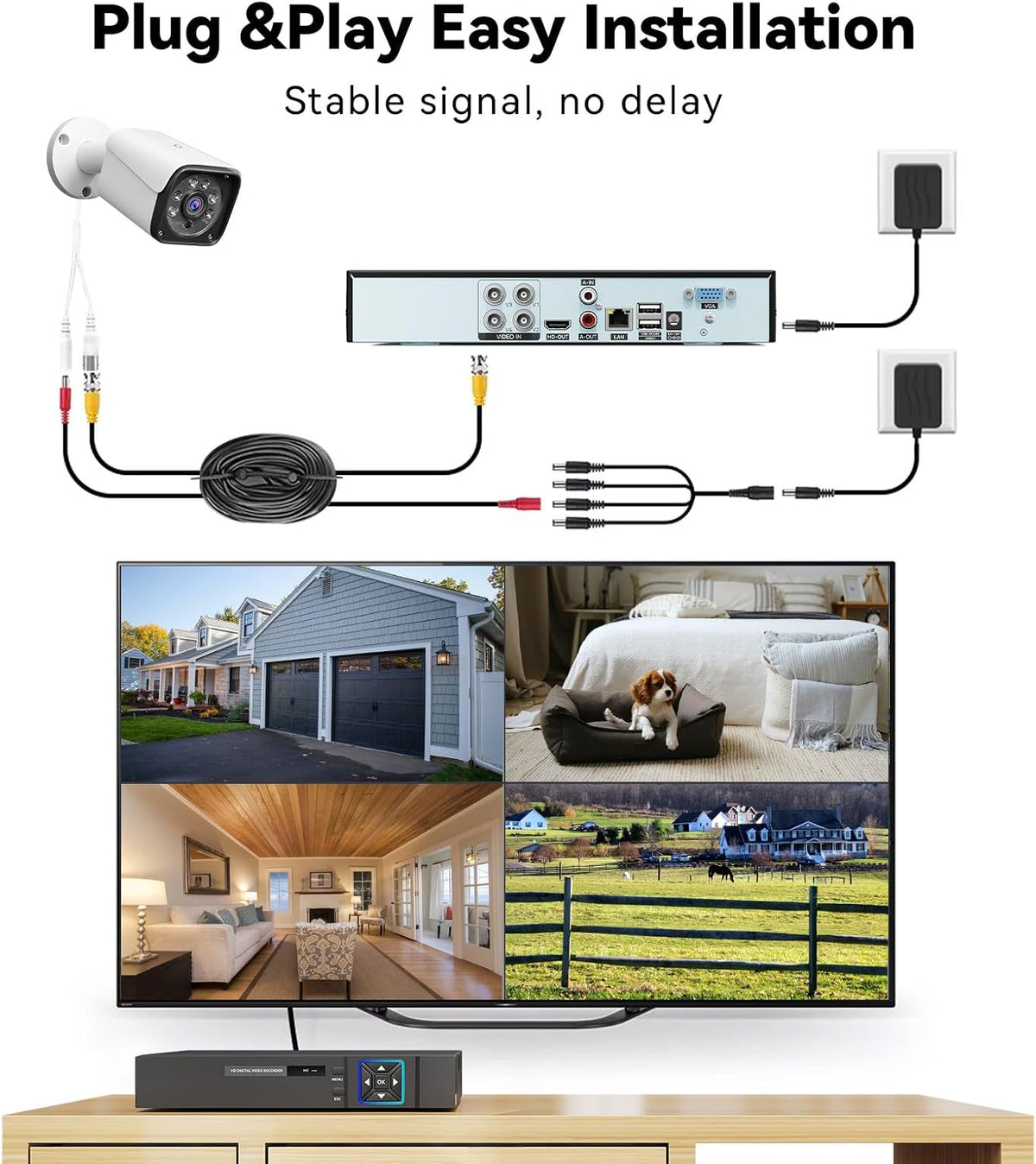 VORGUT Sistema de cámara de seguridad con cable para exteriores, 4C...