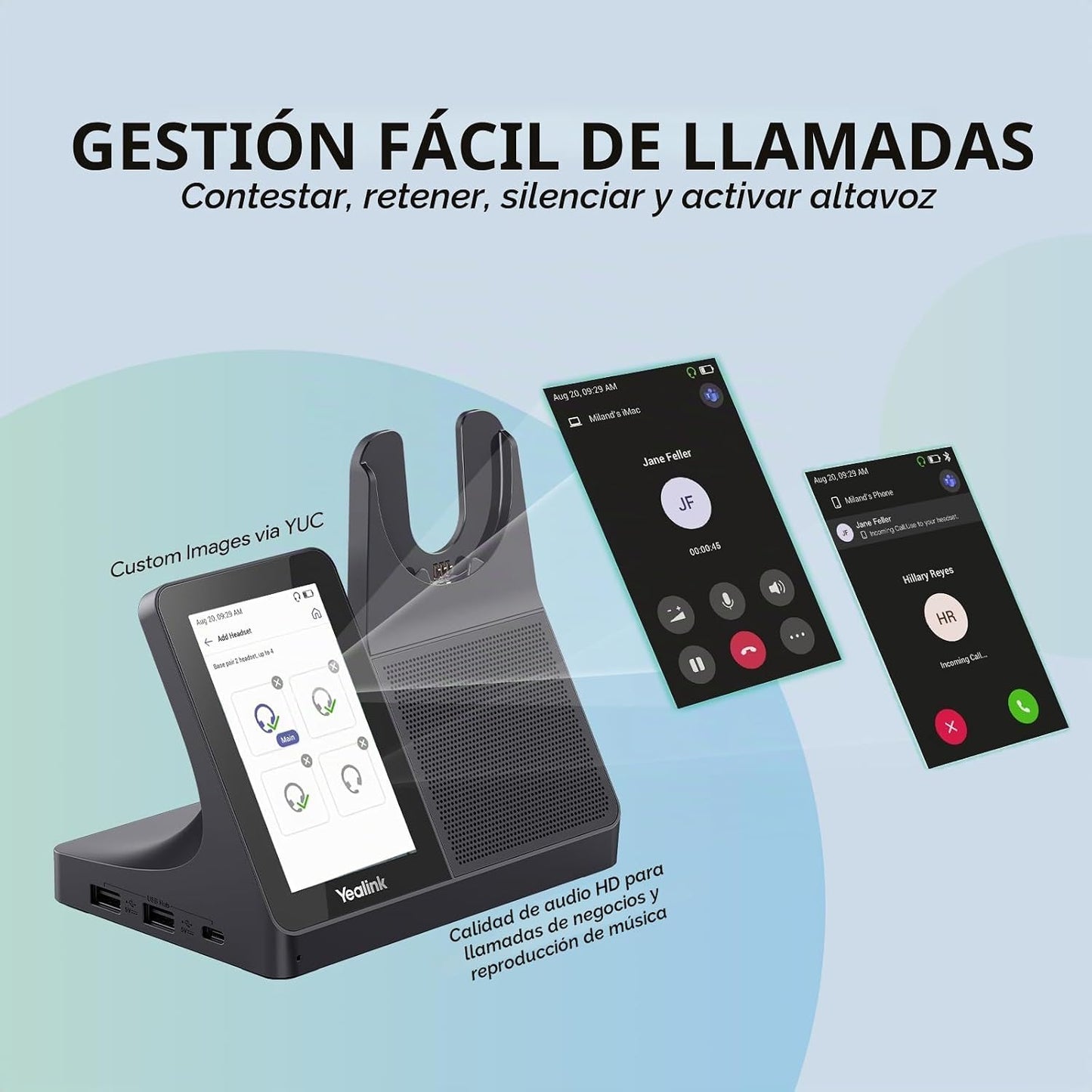 Yealink WH64 - Auriculares inalámbricos DECT con estación de trabaj...