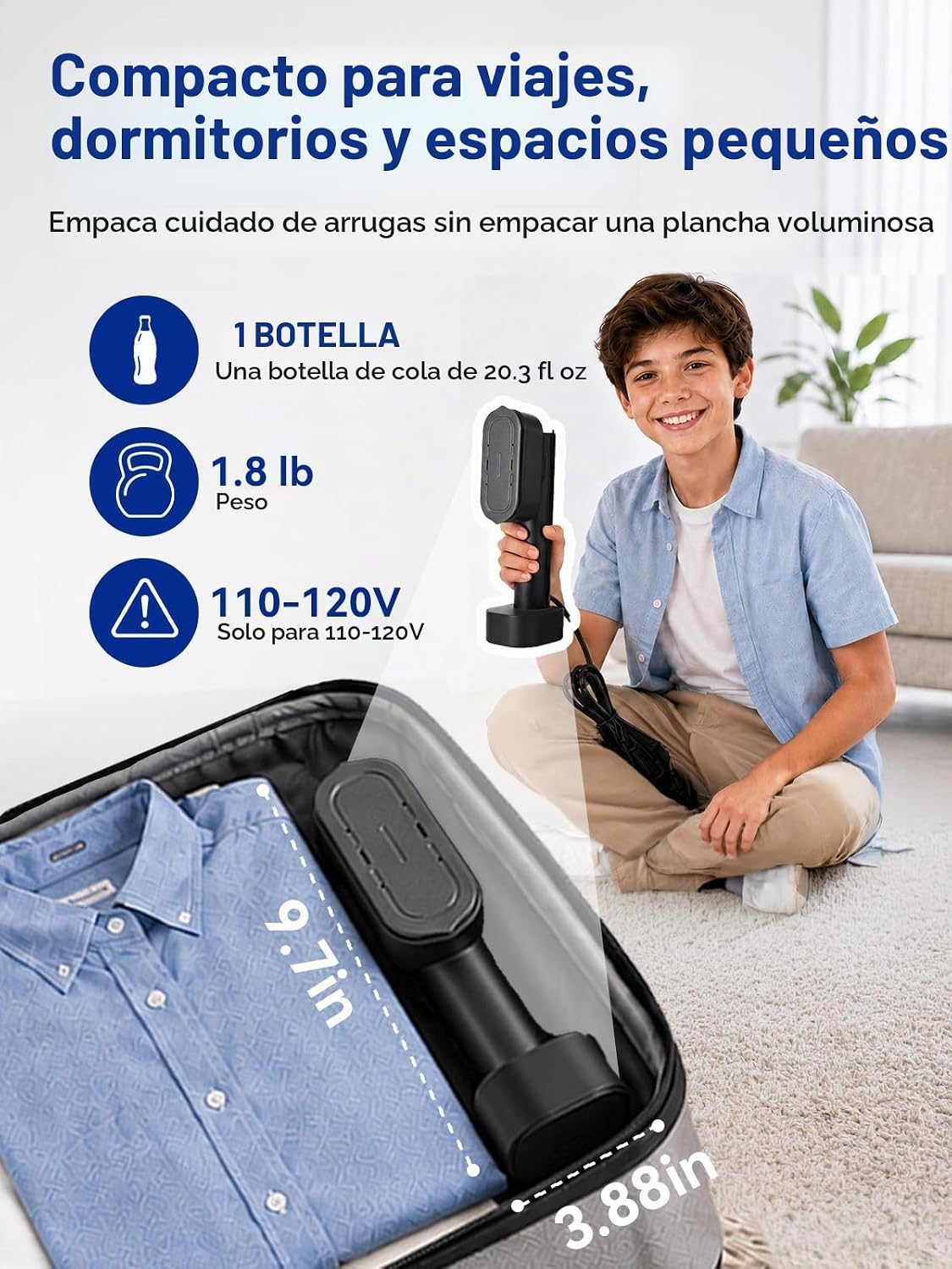 Plancha de vapor portátil 2 en 1 de 1200 W, vaporizador de ropa de...