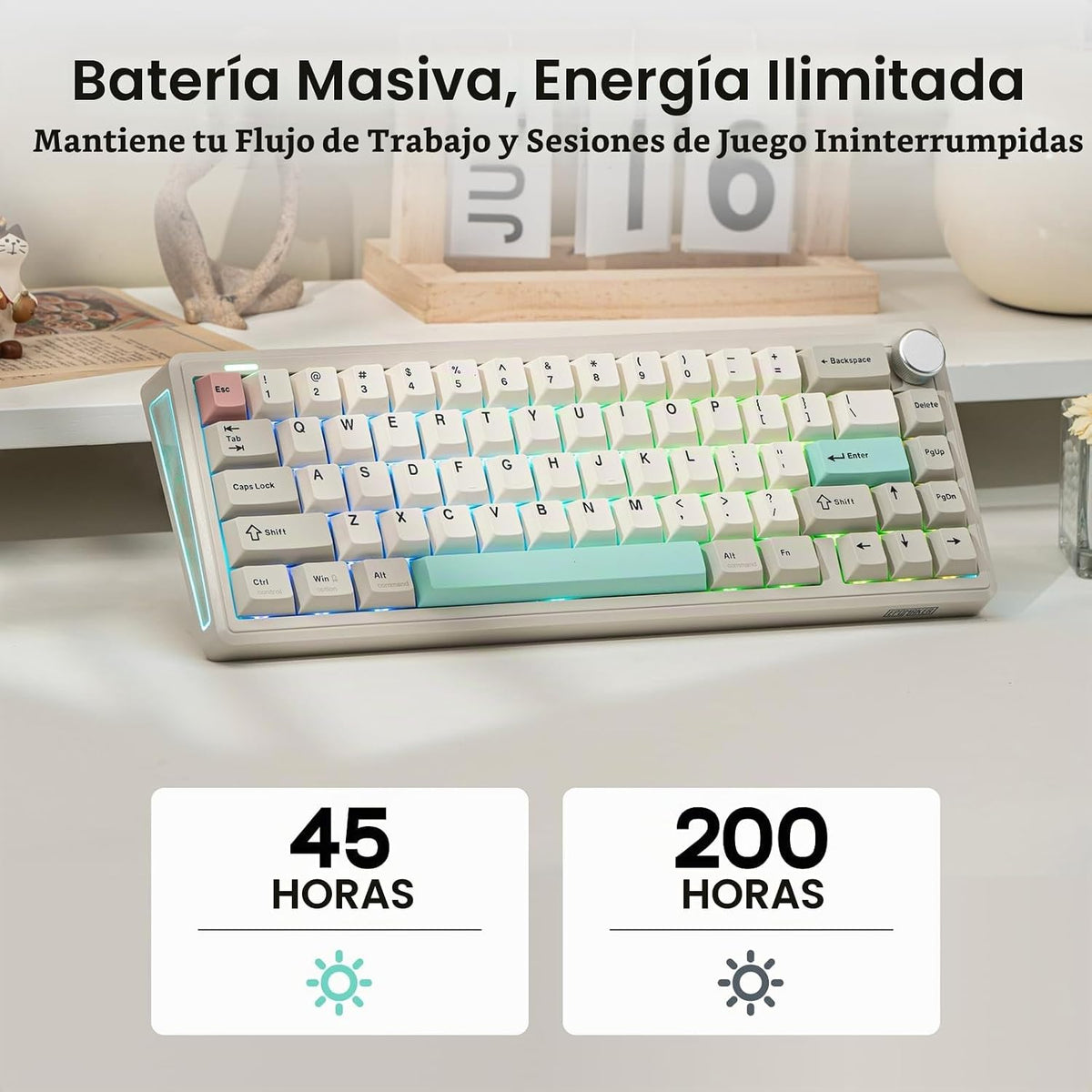 EPOMAKER TH65 Teclado mecánico inalámbrico para juegos con perilla...