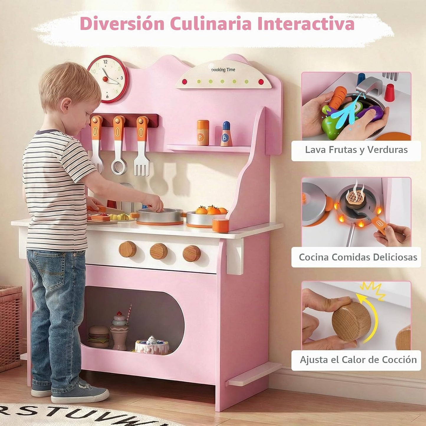 Costzon Juego de cocina para niños, juguete de madera con grifo de...